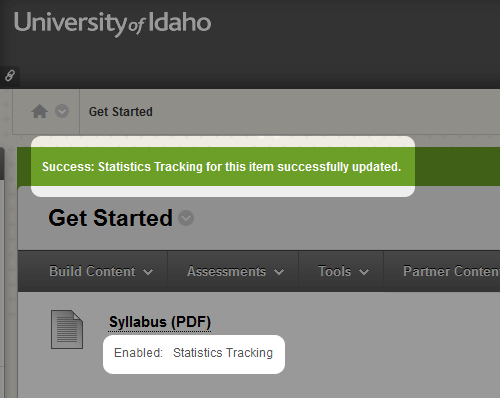 LMS Screenshot with Statistics Tracking Enabled.