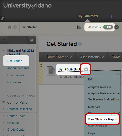 LMS Screenshot selecting View Statistics Reports