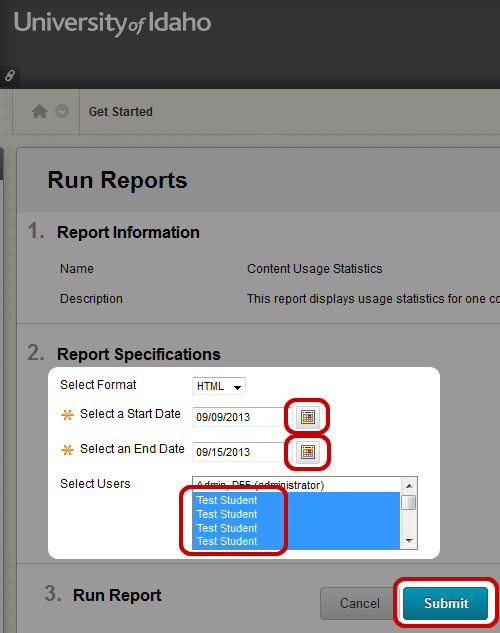 LMS Screenshot configuring report.